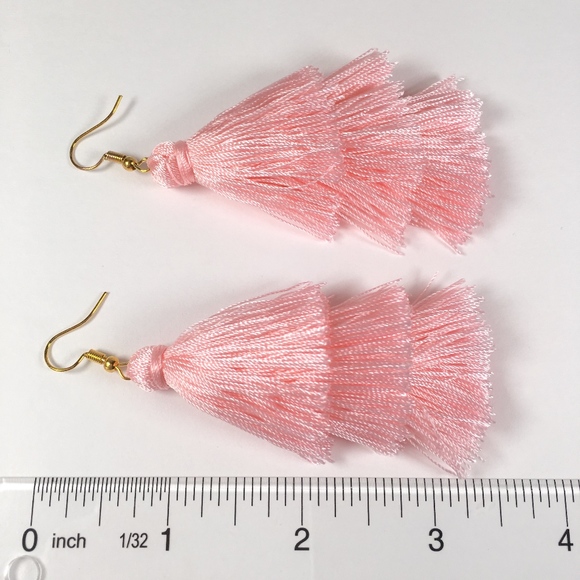 Tiered Tassel Drop Pink Dangle Earrings - Picture 5 of 5